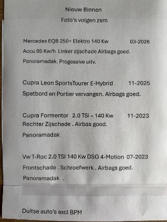 Schadeauto Mercedes EQB 250 + Elektro  140 Kw Progessive 2026/3